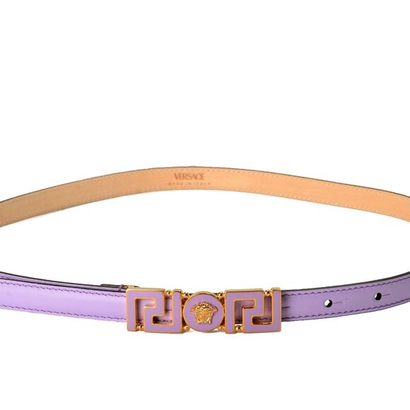 Versace Violet 100% Leather Medusa Head Logo Decorated Skinny Belt US 32 IT 80 - Picture 1 of 4